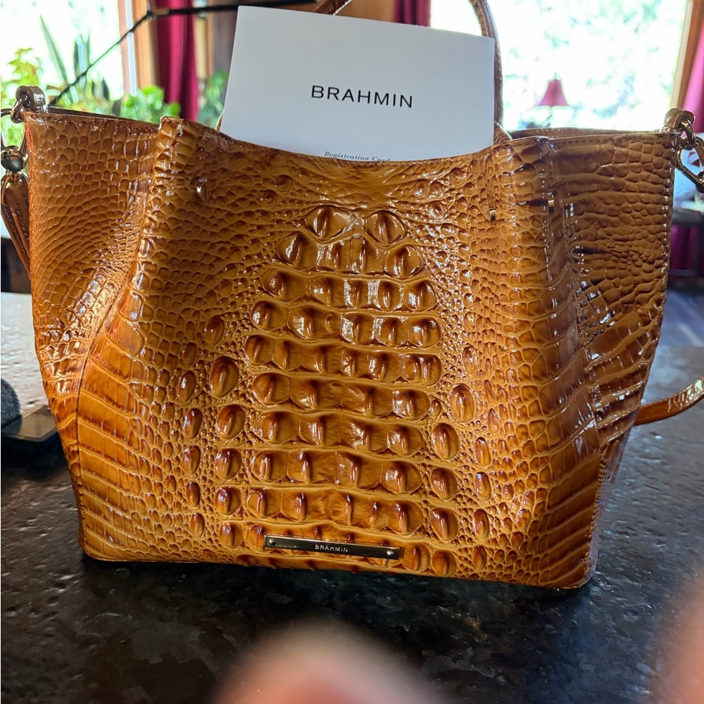 Brahmin Tan Crocodile Embossed Shoulder Bag